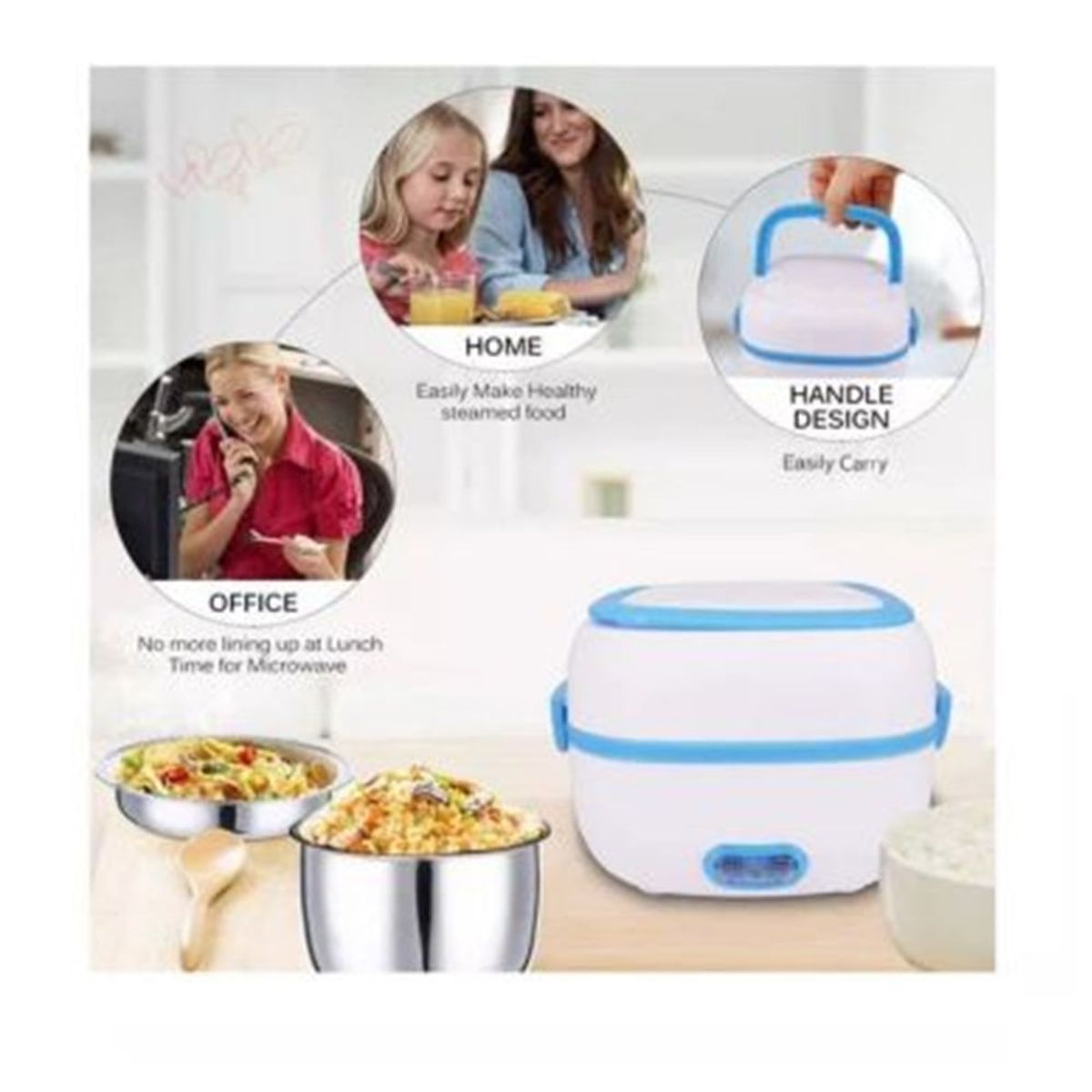 GENERICO - Lonchera de Almuerzo Electrica  Al Vapor 2 Capas  Acero Multifuncional