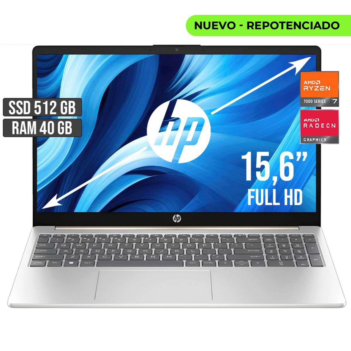 HP - PORTATIL HP AMD RYZEN 7-7730U SSD 512GB RAM 40GB LED 15,6 FULL HD