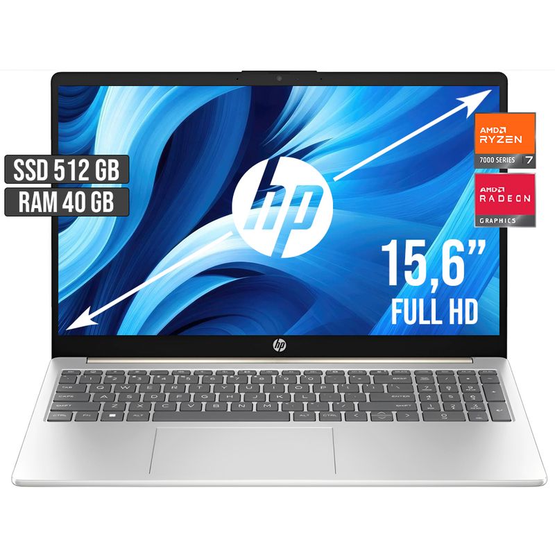 HP - PORTATIL HP AMD RYZEN 7-7730U SSD 512GB RAM 40GB LED 15,6 FULL HD