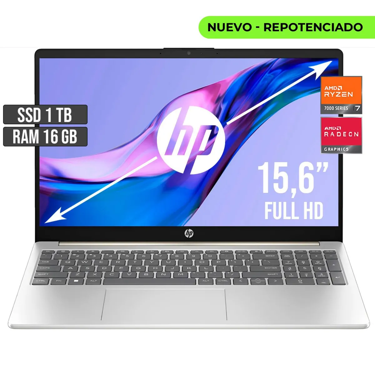 HP - Portátil HP 15.6” Full HD AMD Ryzen 7 7730U 16GB RAM 1TB SSD Plata