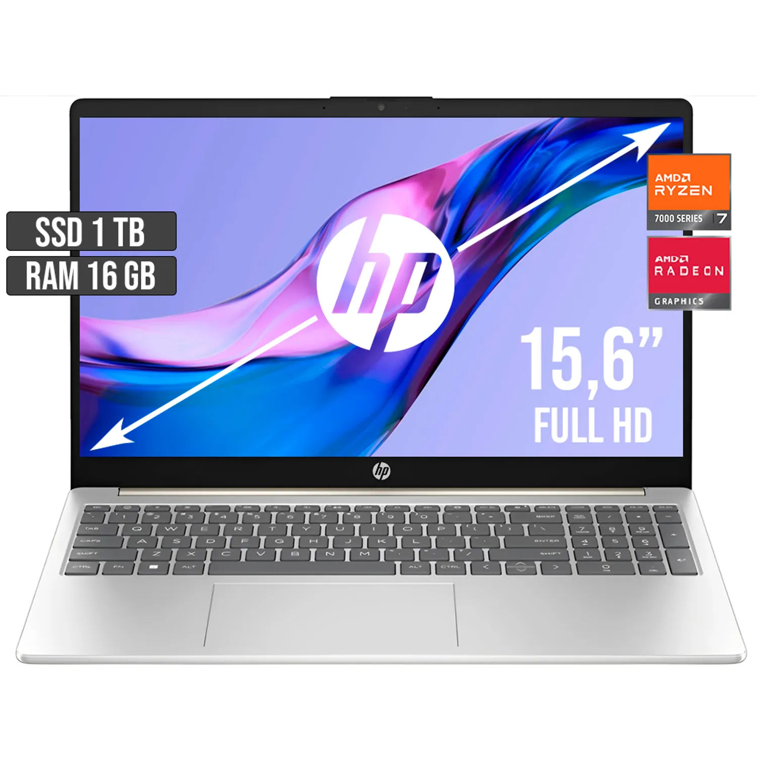Portátil HP 15.6” Full HD AMD Ryzen 7 7730U 16GB RAM 1TB SSD Plata