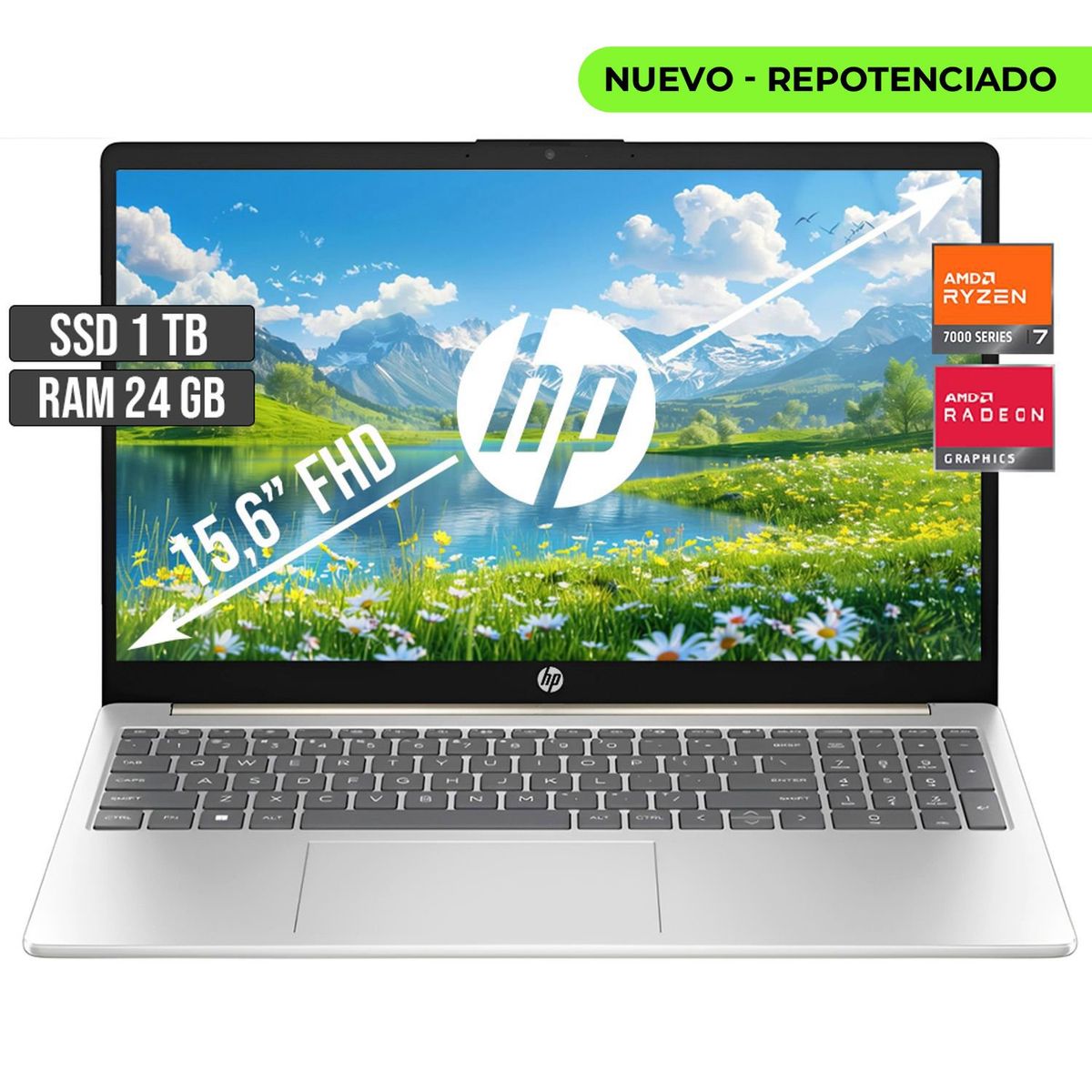 HP - PORTATIL HP AMD RYZEN 7-7730U SSD 1TB RAM 24GB LED 15,6 FULL HD