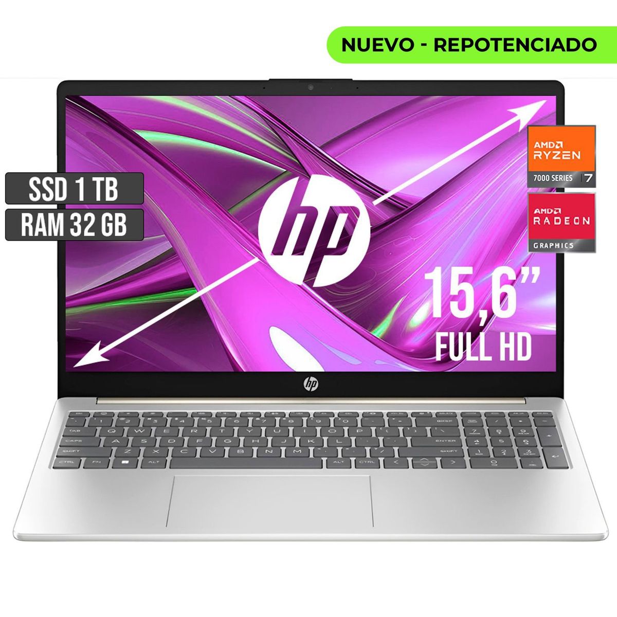 HP - PORTATIL HP AMD RYZEN 7-7730U SSD 1TB RAM 32GB LED 15,6 FULL HD