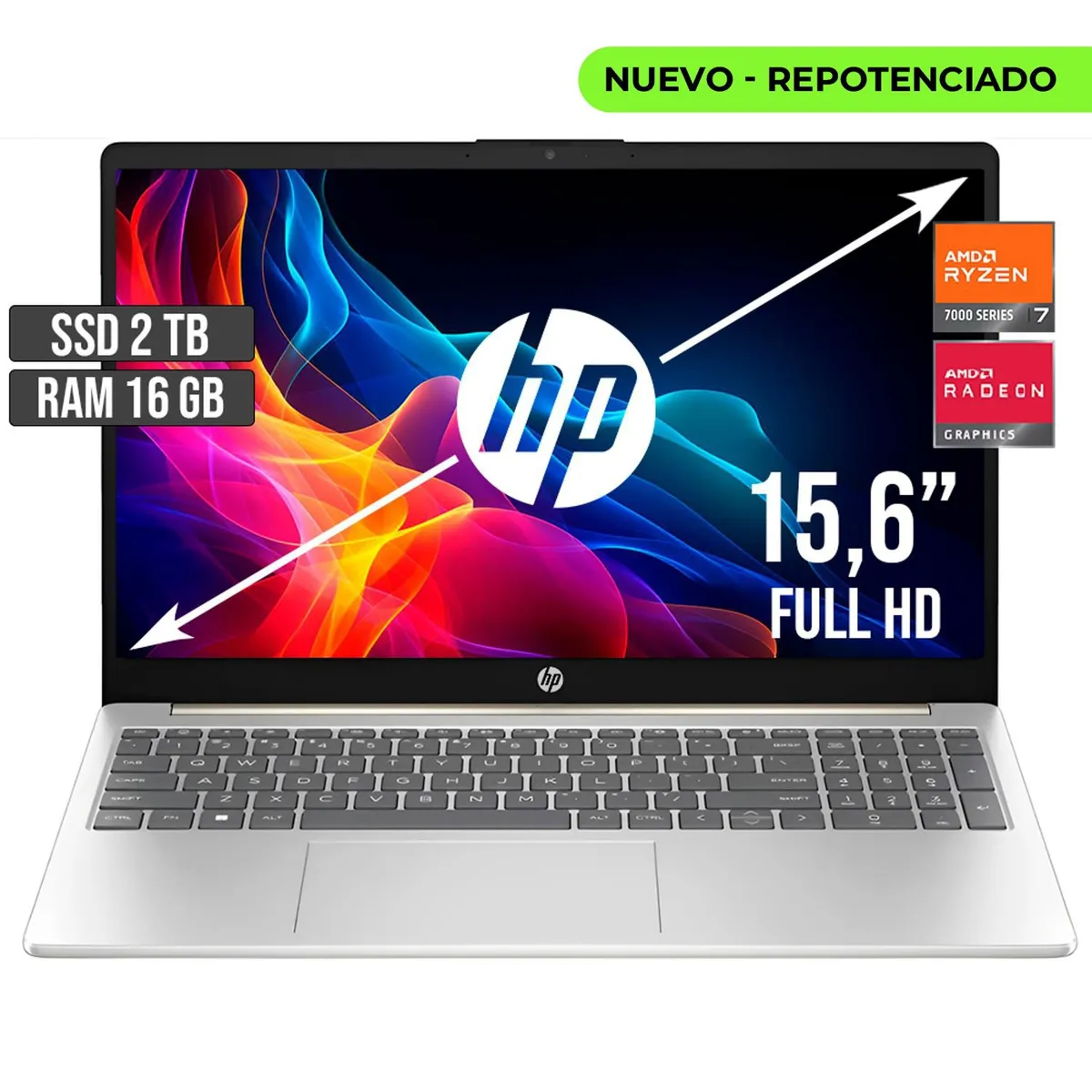 HP - PORTATIL HP AMD RYZEN 7-7730U SSD 2TB RAM 16GB LED 15,6 FULL HD