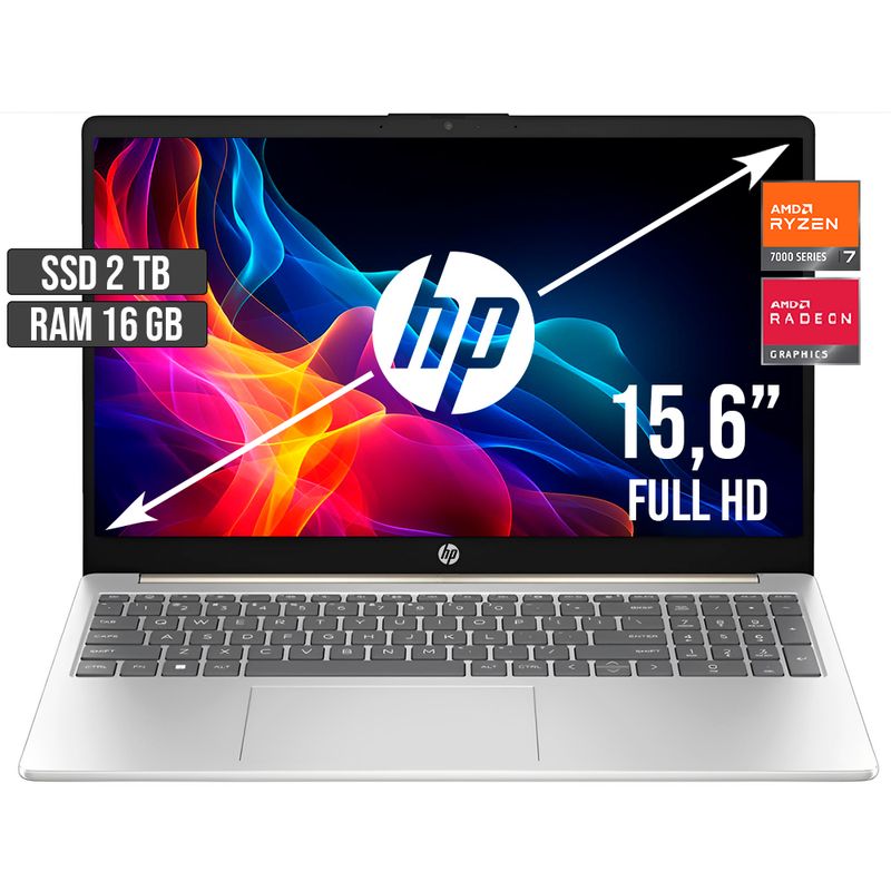 HP - PORTATIL HP AMD RYZEN 7-7730U SSD 2TB RAM 16GB LED 15,6 FULL HD