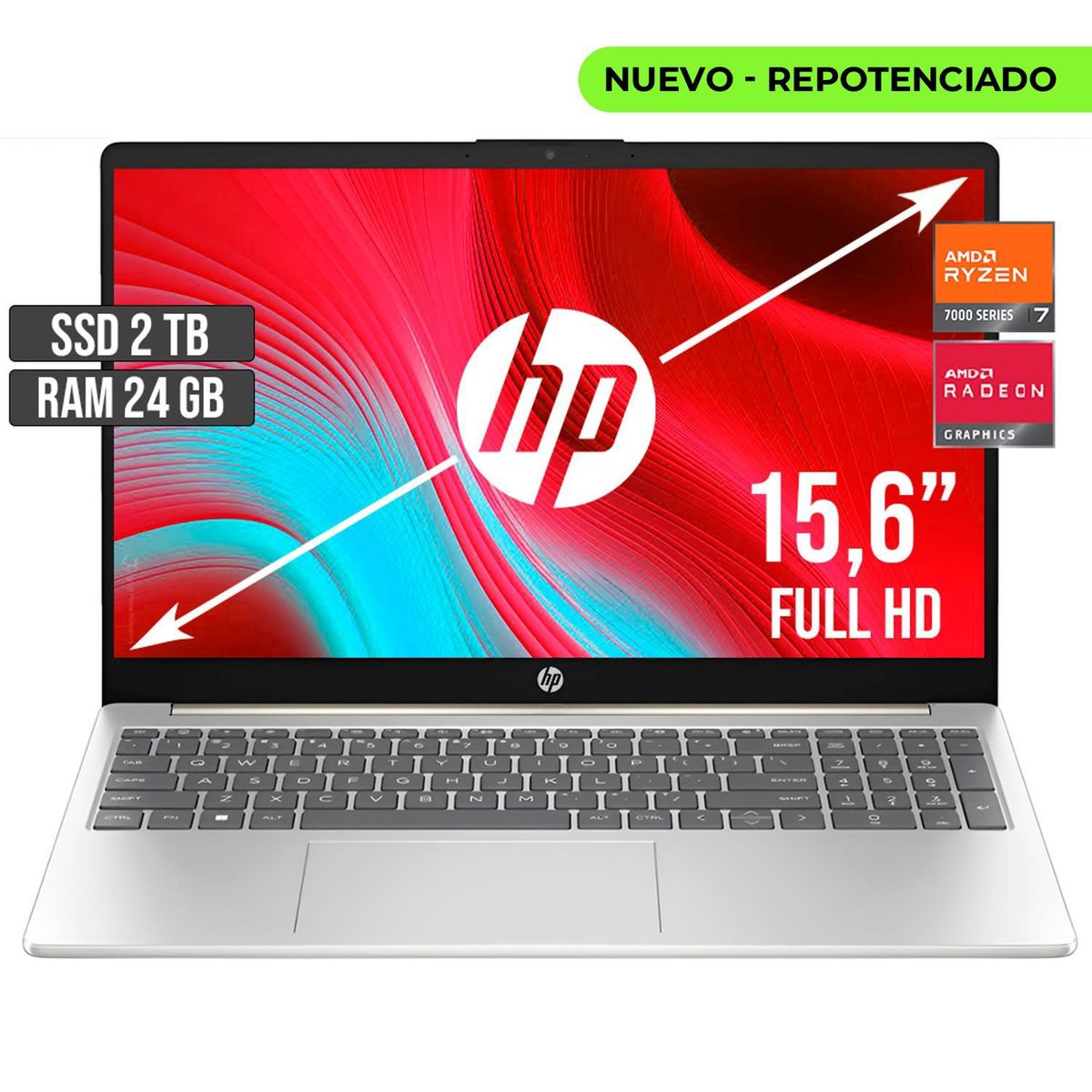 HP - PORTATIL HP AMD RYZEN 7-7730U SSD 2TB RAM 24GB LED 15,6 FULL HD