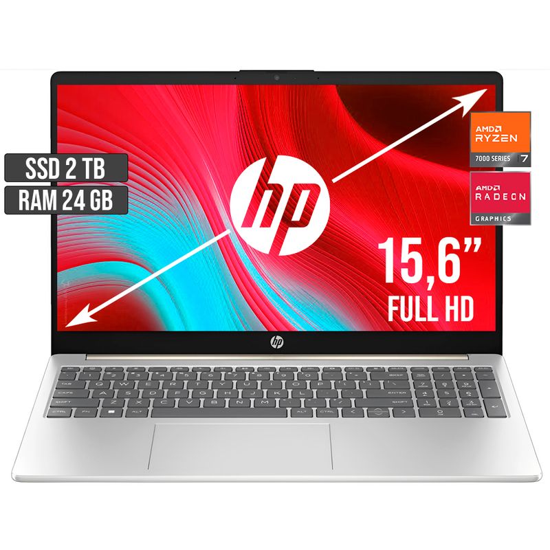 HP - PORTATIL HP AMD RYZEN 7-7730U SSD 2TB RAM 24GB LED 15,6 FULL HD