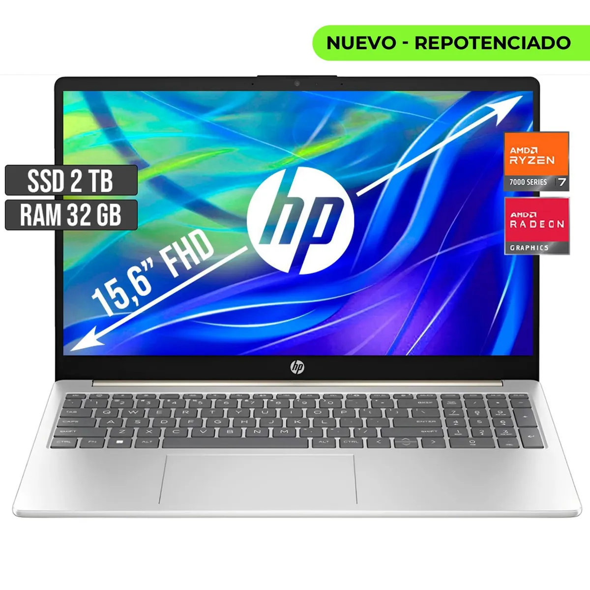 HP - PORTATIL HP AMD RYZEN 7-7730U SSD 2TB RAM 32GB LED 15,6 FULL HD