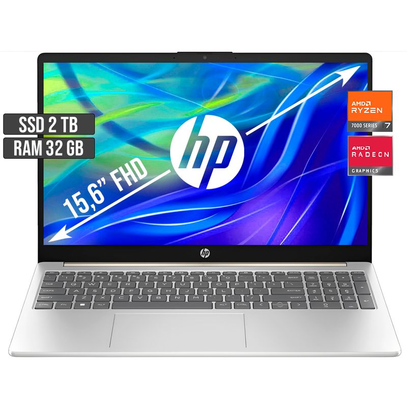 HP - PORTATIL HP AMD RYZEN 7-7730U SSD 2TB RAM 32GB LED 15,6 FULL HD