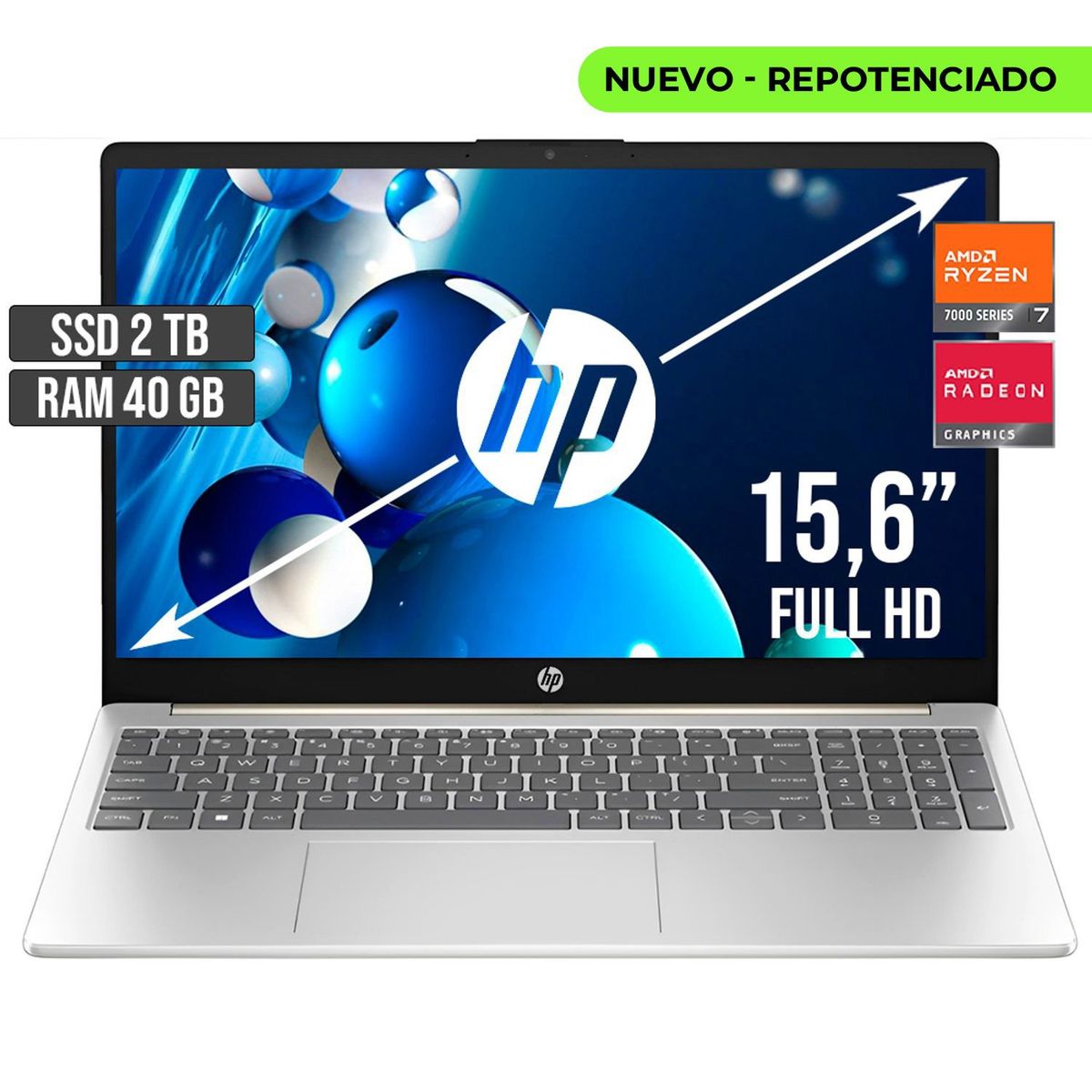 HP - PORTATIL HP AMD RYZEN 7-7730U SSD 2TB RAM 40GB LED 15,6 FULL HD
