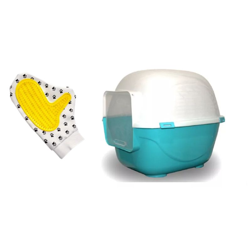 HALLY PET - Baño arenero grande sin filtro mas guante masajeador