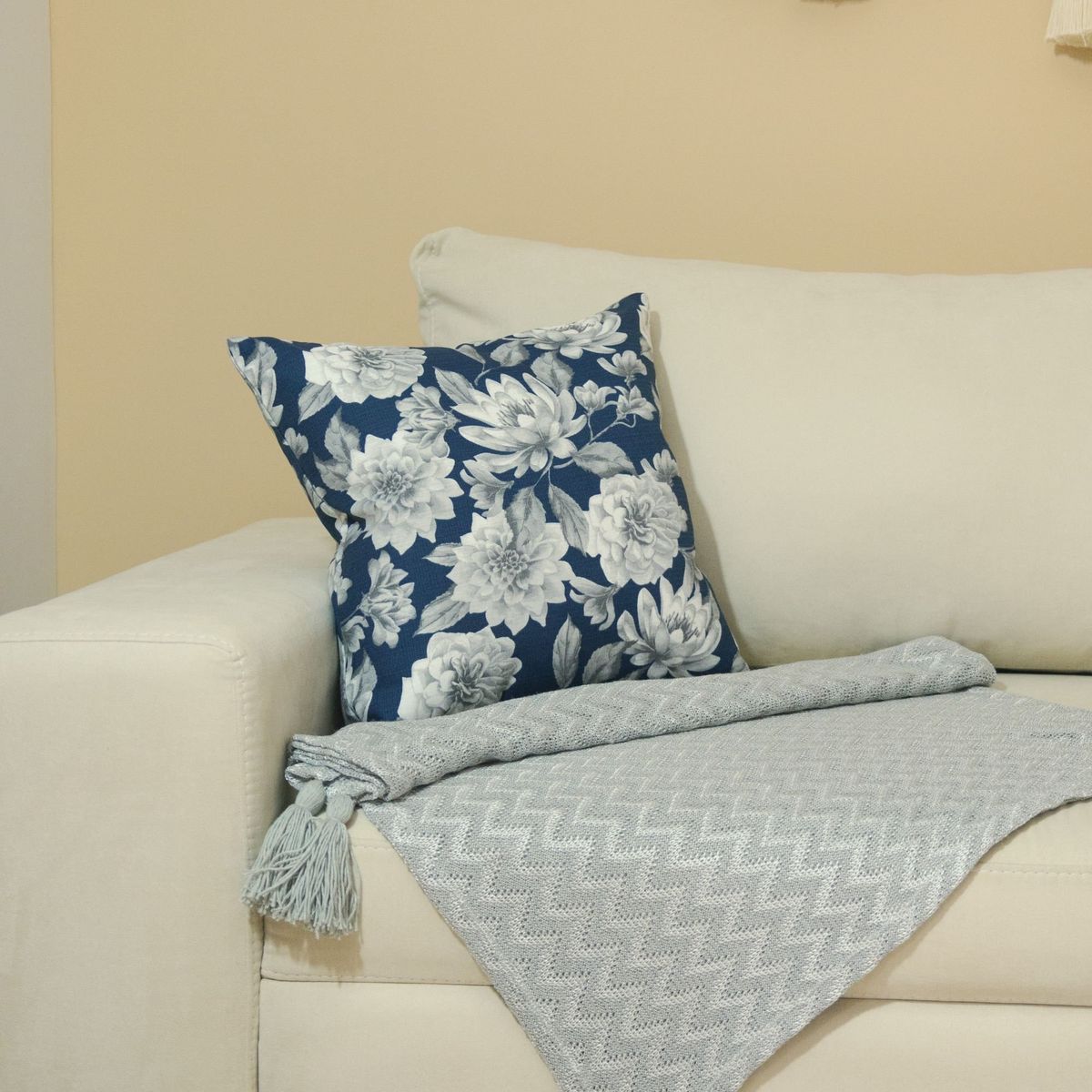 NOSSARENA - Cojin azul estampado flores 50x50cm