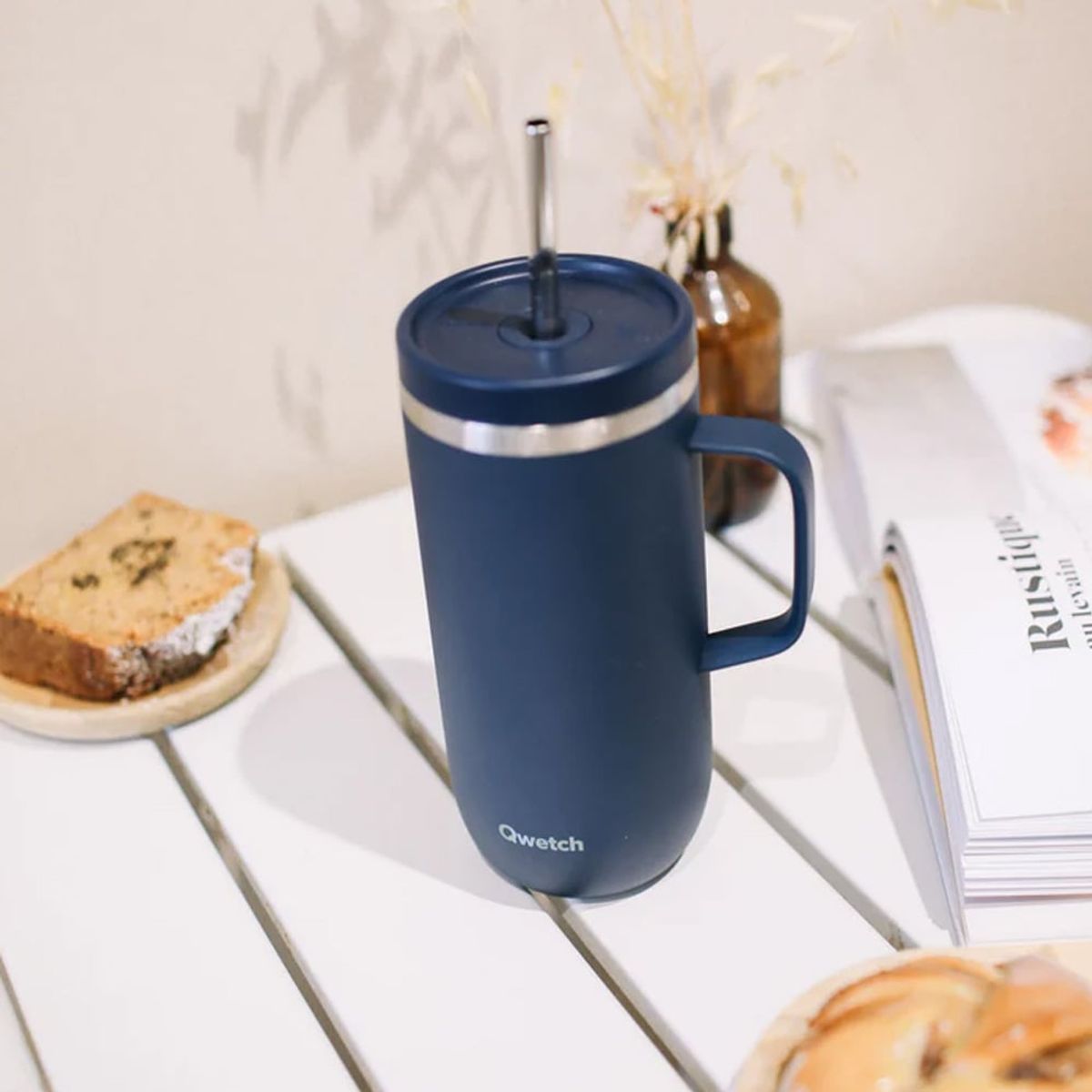 QWETCH - Vaso Cold Cup Con Asa Isotérmico Azul Oscuro 600Ml