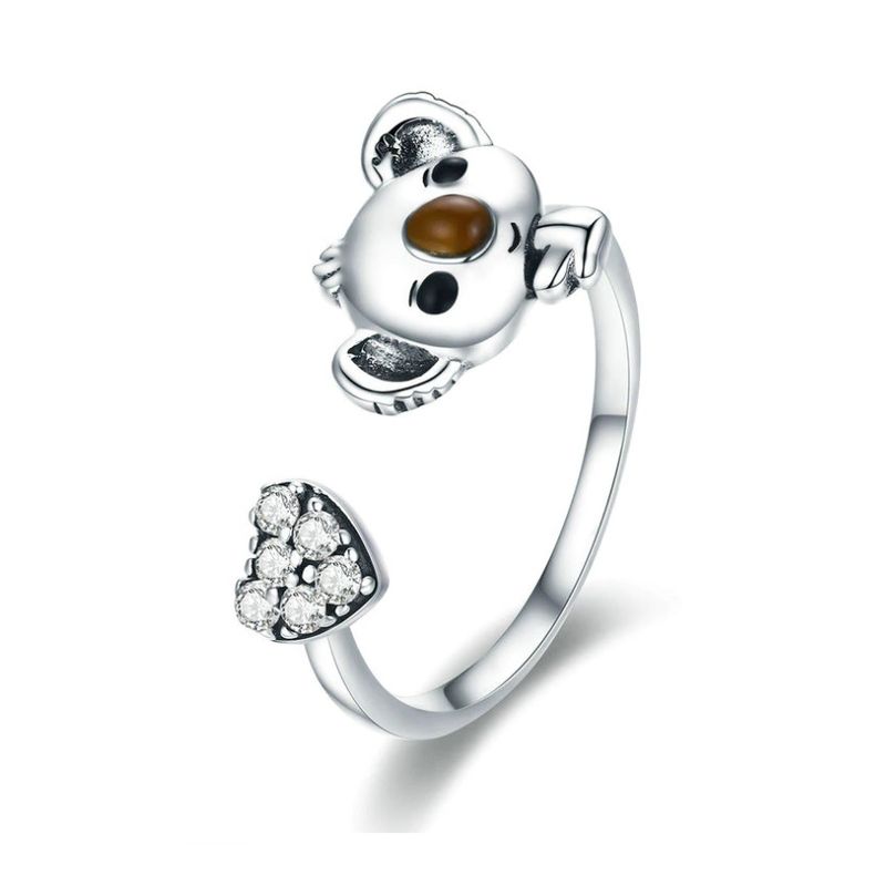 GENERICO - Anillo Ajustable Para Mujer Oso Koala Fabricado En Plata 925
