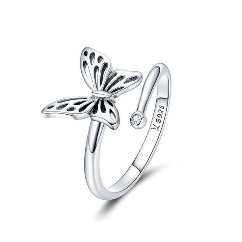 ALHAJAS - Anillo Ajustable Para Mujer Mariposa Circón Fabricado En Plata 925