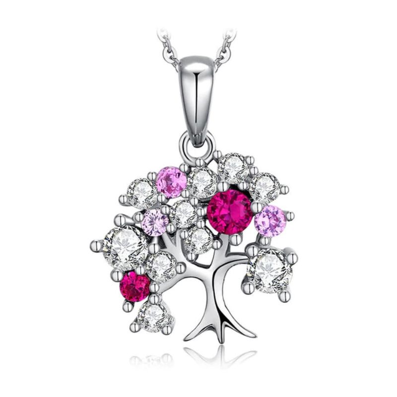 ALHAJAS - Collar Cadena Para Mujer Dije Árbol De La Vida Con Cristales En Plata