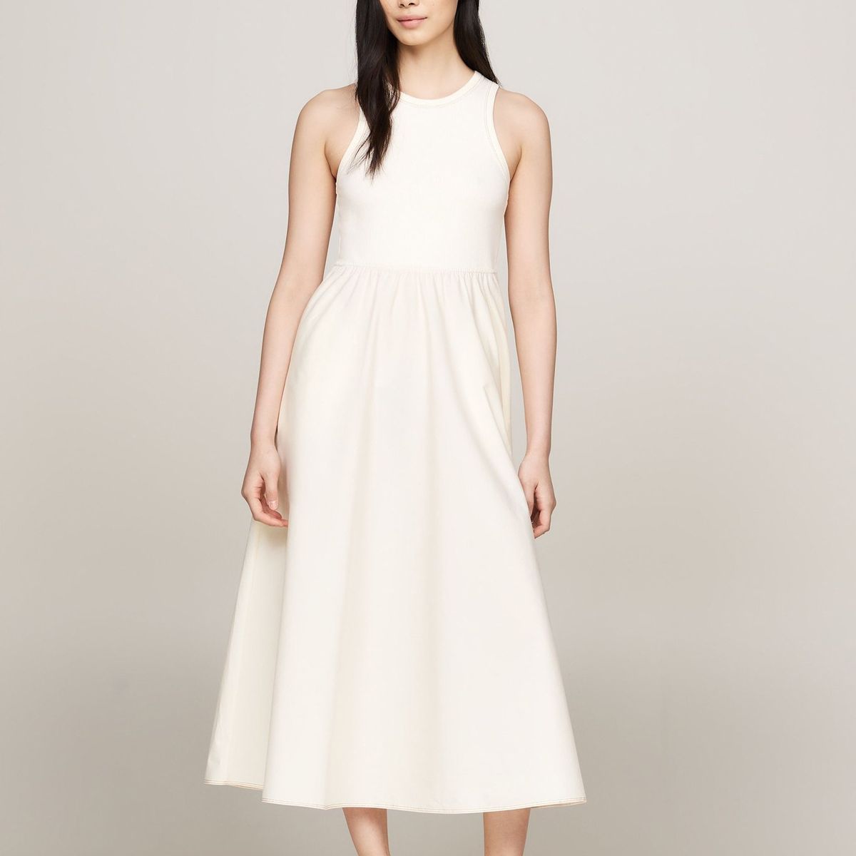 TOMMY HILFIGER - Vestido Beige sin mangas de corte evasé Para Mujer Tommy Hilfiger