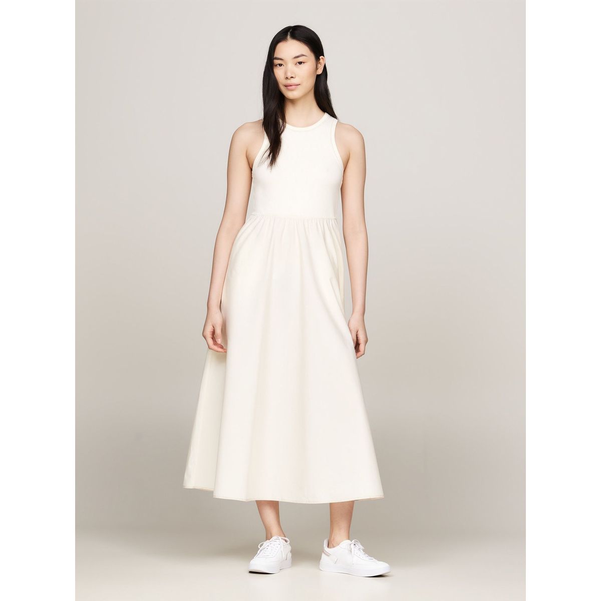 TOMMY HILFIGER - Vestido Beige sin mangas de corte evasé Para Mujer Tommy Hilfiger
