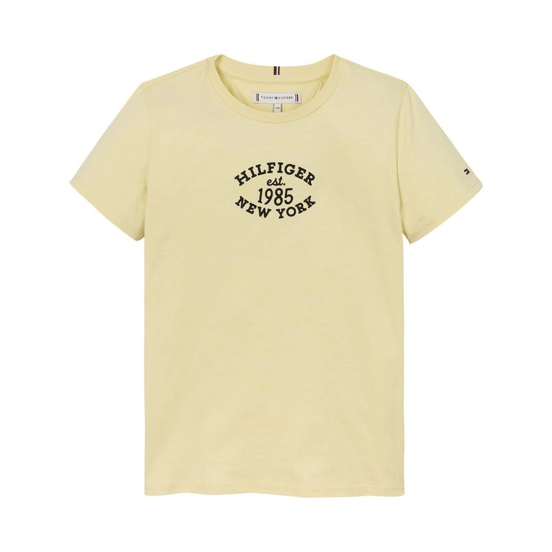 TOMMY HILFIGER - Camiseta Niña Amarilla Corte Slim Y Logo Aterciopelado Tommy Hilfiger