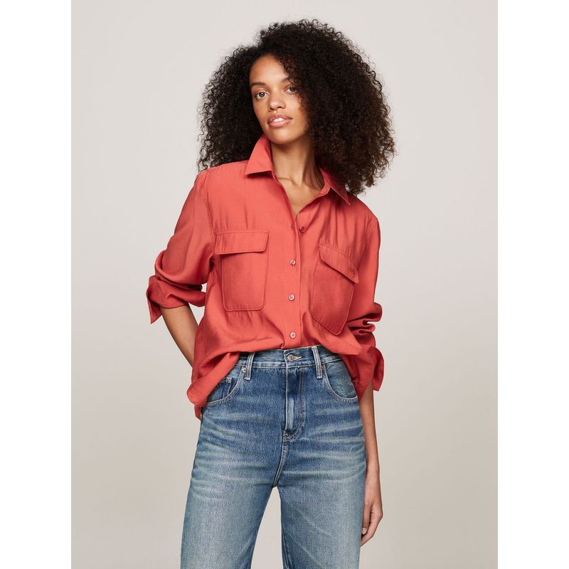 TOMMY HILFIGER - Camisa roja de corte amplio con bolsillos Tommy Hilfiger