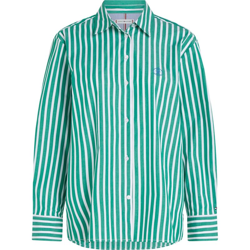 TOMMY HILFIGER - Camisa verde de rayas con monograma TH Tommy Hilfiger