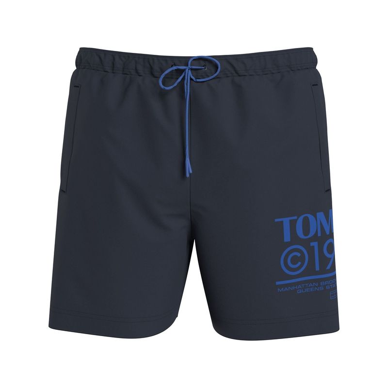 TOMMY HILFIGER - Pantaloneta de Baño Azul Slim Con Logo y Cordón