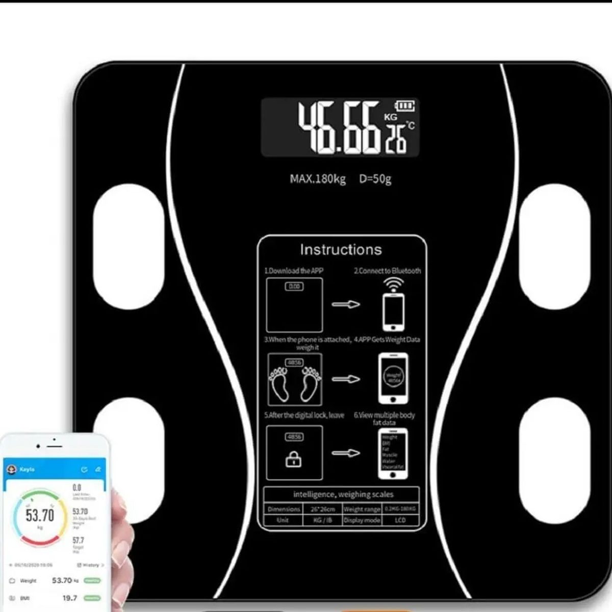 GENERICO - Bascula Inteligente Pesa Bluetooth Vidrio Templa Digital App