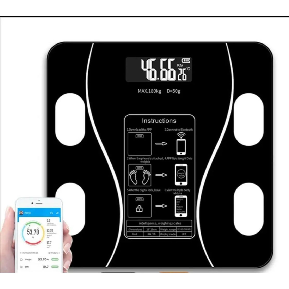GENERICO - Bascula Inteligente Pesa Bluetooth Vidrio Templa Digital App