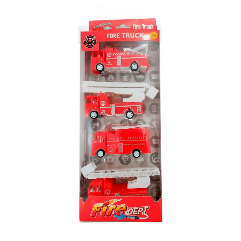 GENERICO - Carros Camiones De Impulso Bomberos Gruas X 4 Unidades