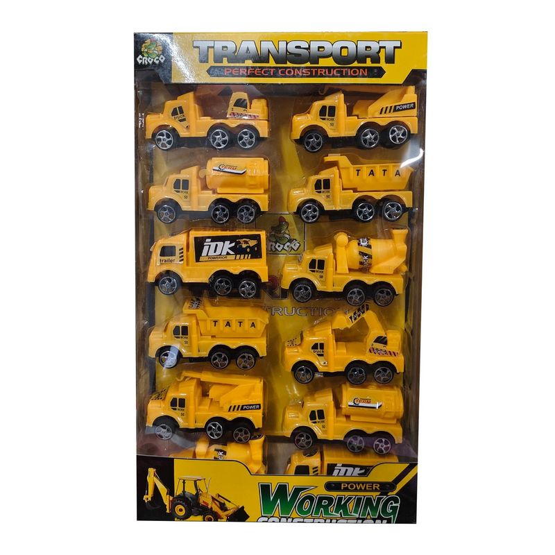 GENERICO - Camion Carro Construccion Linea Amarilla X 12 Unidades Niños