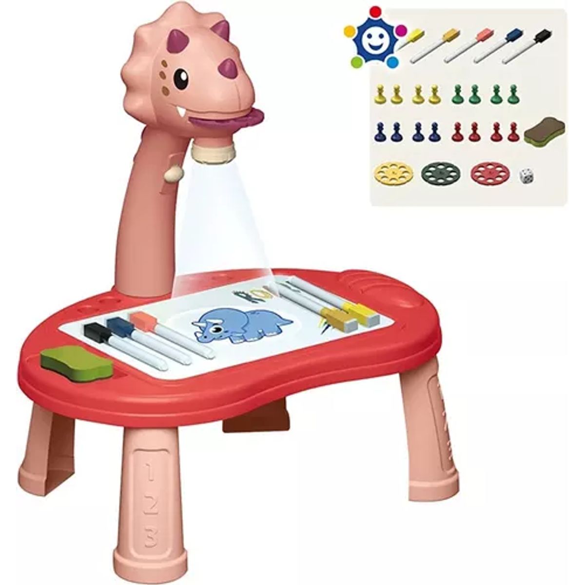 GENERICO - Mesa De Dibujo Musical Con Proyector Dinosaurio Rosada