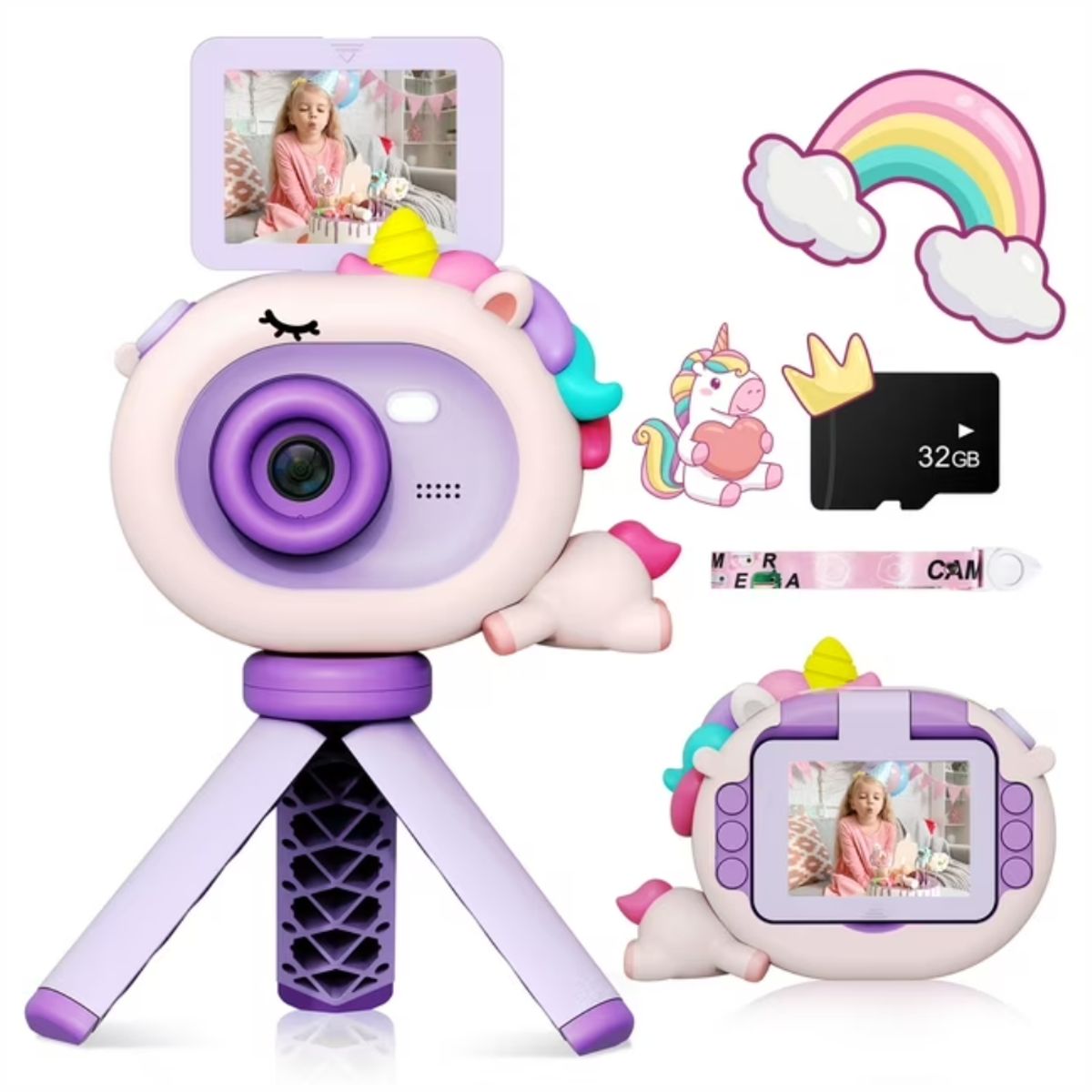 GENERICO - Camara Digital Lente Abatible Selfie Para Niños Sd32 Tripode