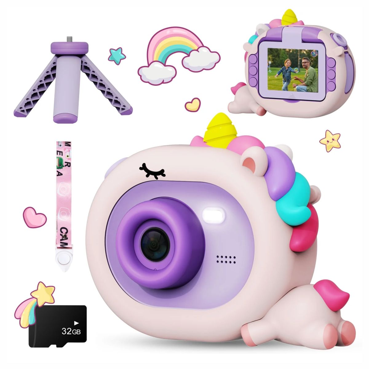 GENERICO - Camara Digital Lente Abatible Selfie Para Niños Sd32 Tripode