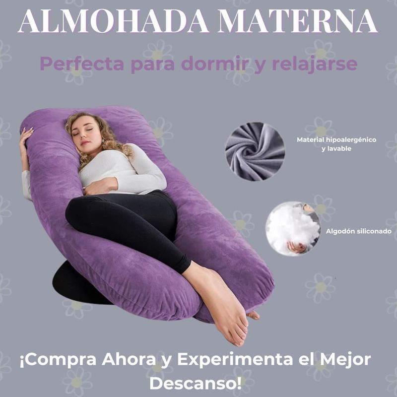 DORMIALMOHADA - Almohada Materna Forma De U Cojín Relajacion Embarazo morada