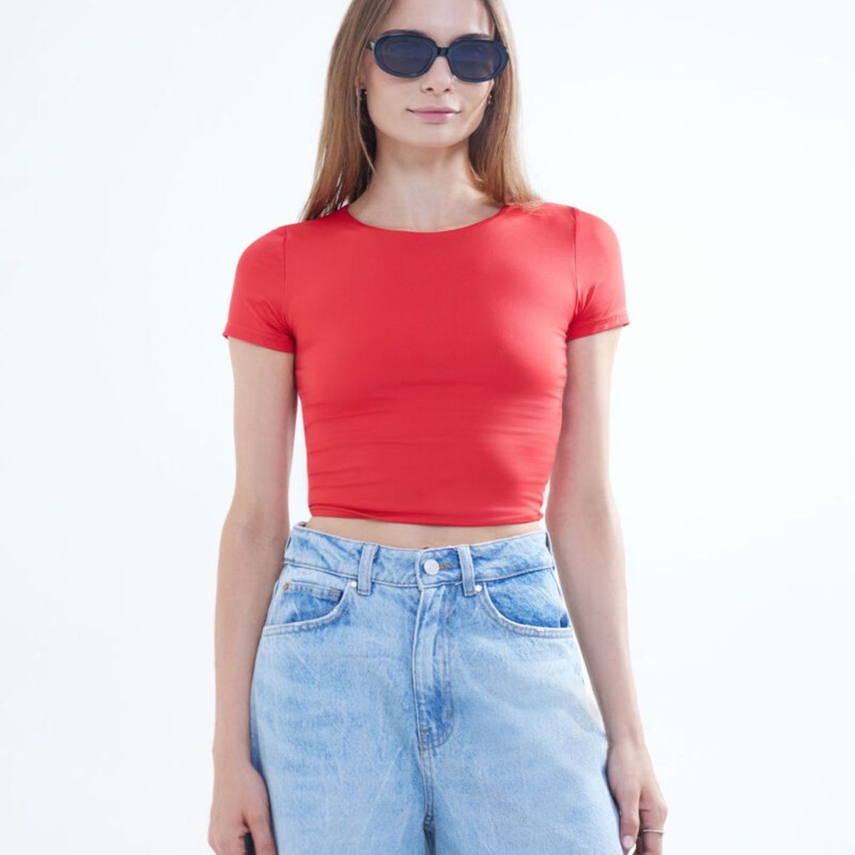 SEVEN SEVEN - Crop Top Manga Corta  Para Mujer Rojo Seven Seven