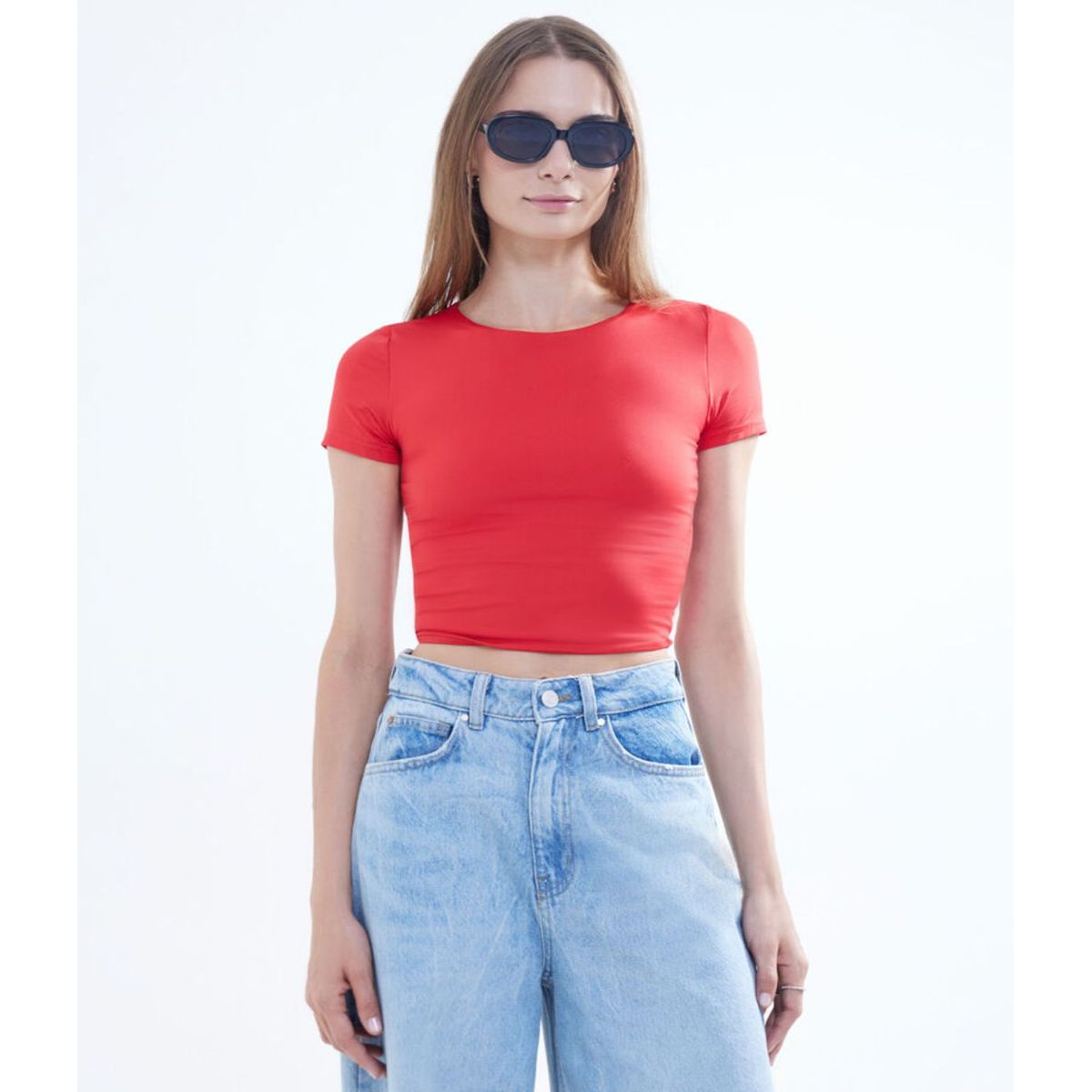 SEVEN SEVEN - Crop Top Manga Corta  Para Mujer Rojo Seven Seven