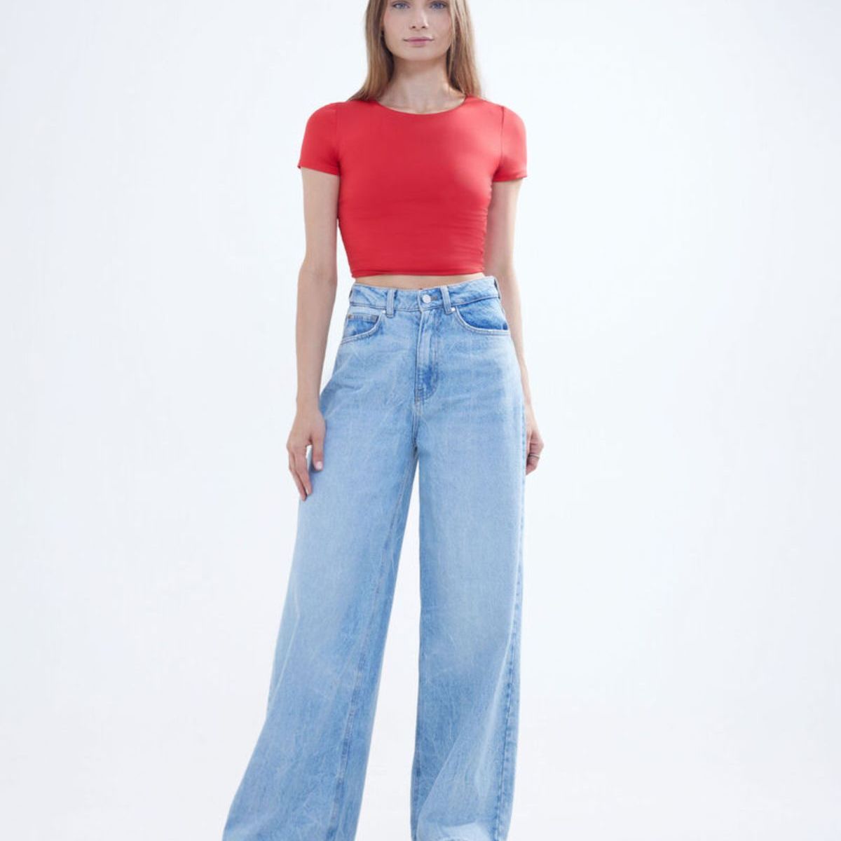 SEVEN SEVEN - Crop Top Manga Corta  Para Mujer Rojo Seven Seven
