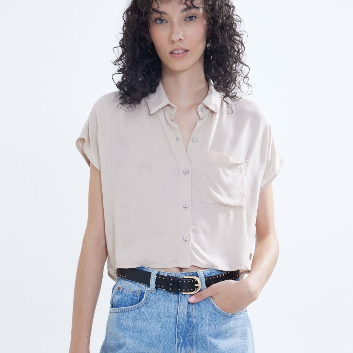 SEVEN SEVEN - Blusa Camisera Con Bolsillo  Para Mujer Beige Seven Seven