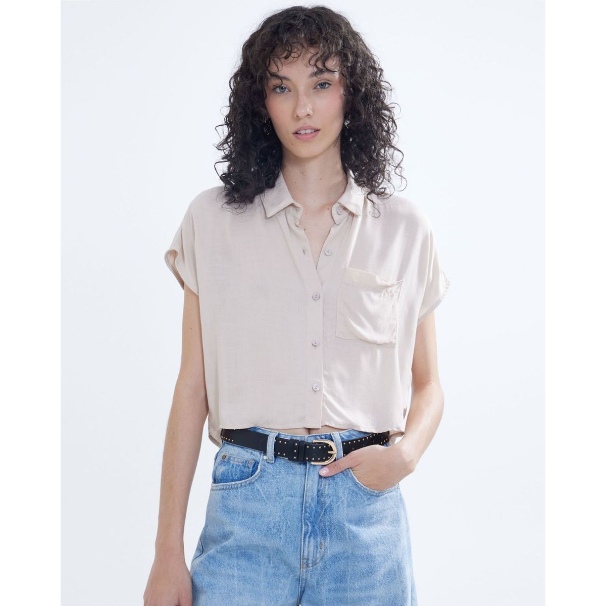 SEVEN SEVEN - Blusa Camisera Con Bolsillo  Para Mujer Beige Seven Seven