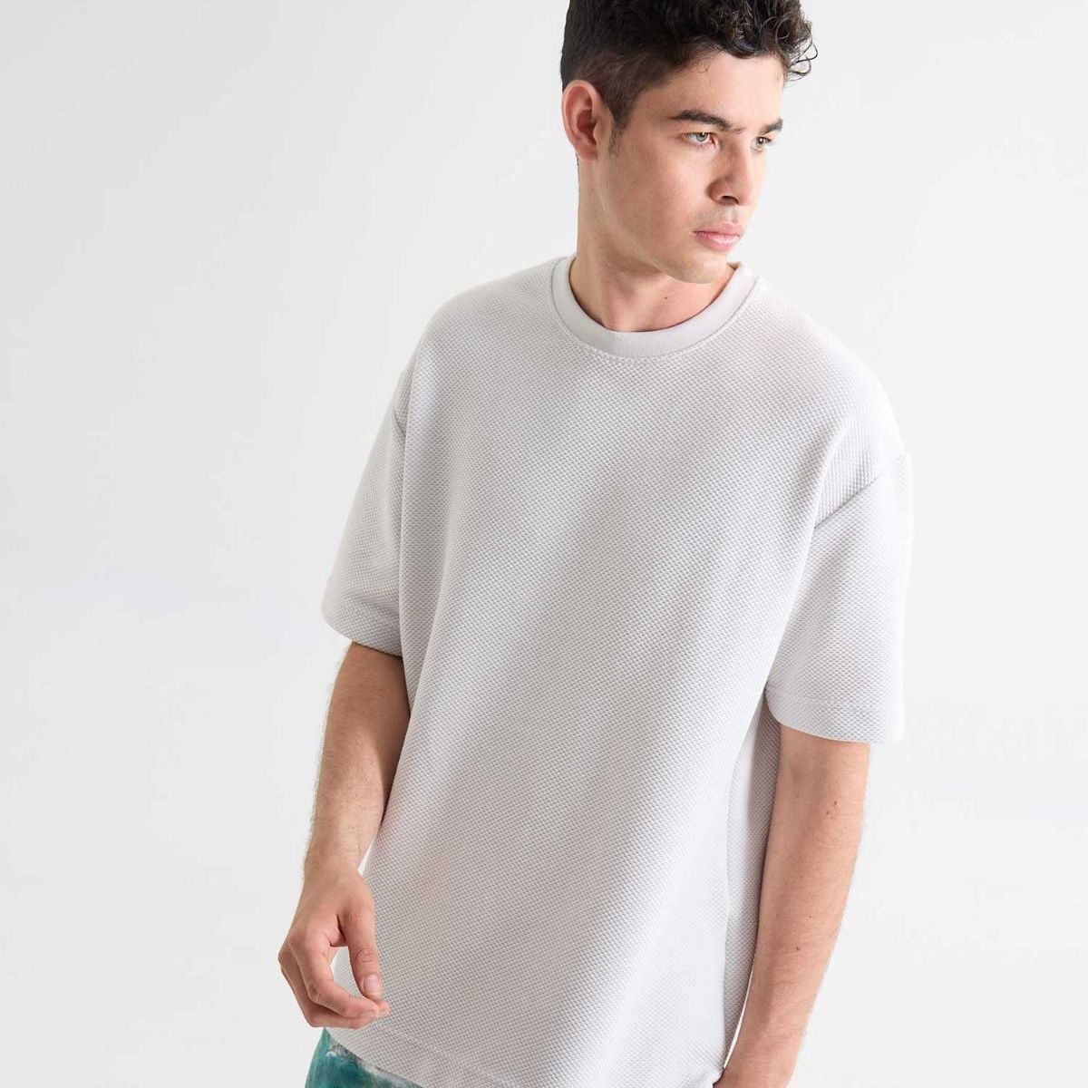 SEVEN SEVEN - Camiseta Tejida Texturizada Oversize  Para Hombre Marfil Seven Seven
