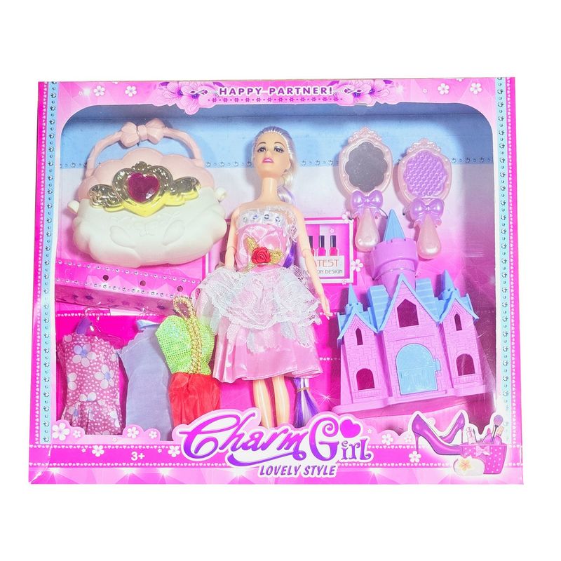 GENERICO - Muñeca Vestidos Castillo Accesorios Bolso Corazon Juguete
