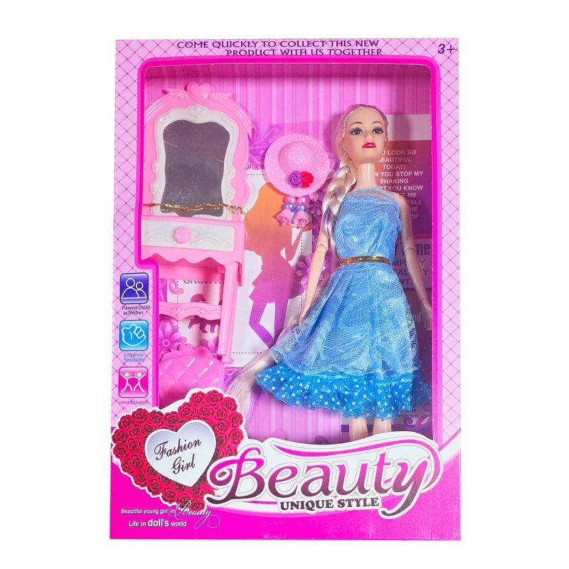 GENERICO - Muñeca Vestido Tocador Sombrero Peinadora Juguete Niñas