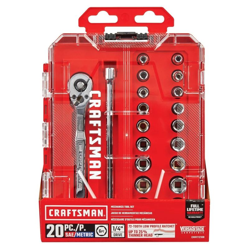 CRAFTSMAN - Juego De Ratchet Y Copas Cuadrante 1/4 X 20 Pzs Marca Craftsman