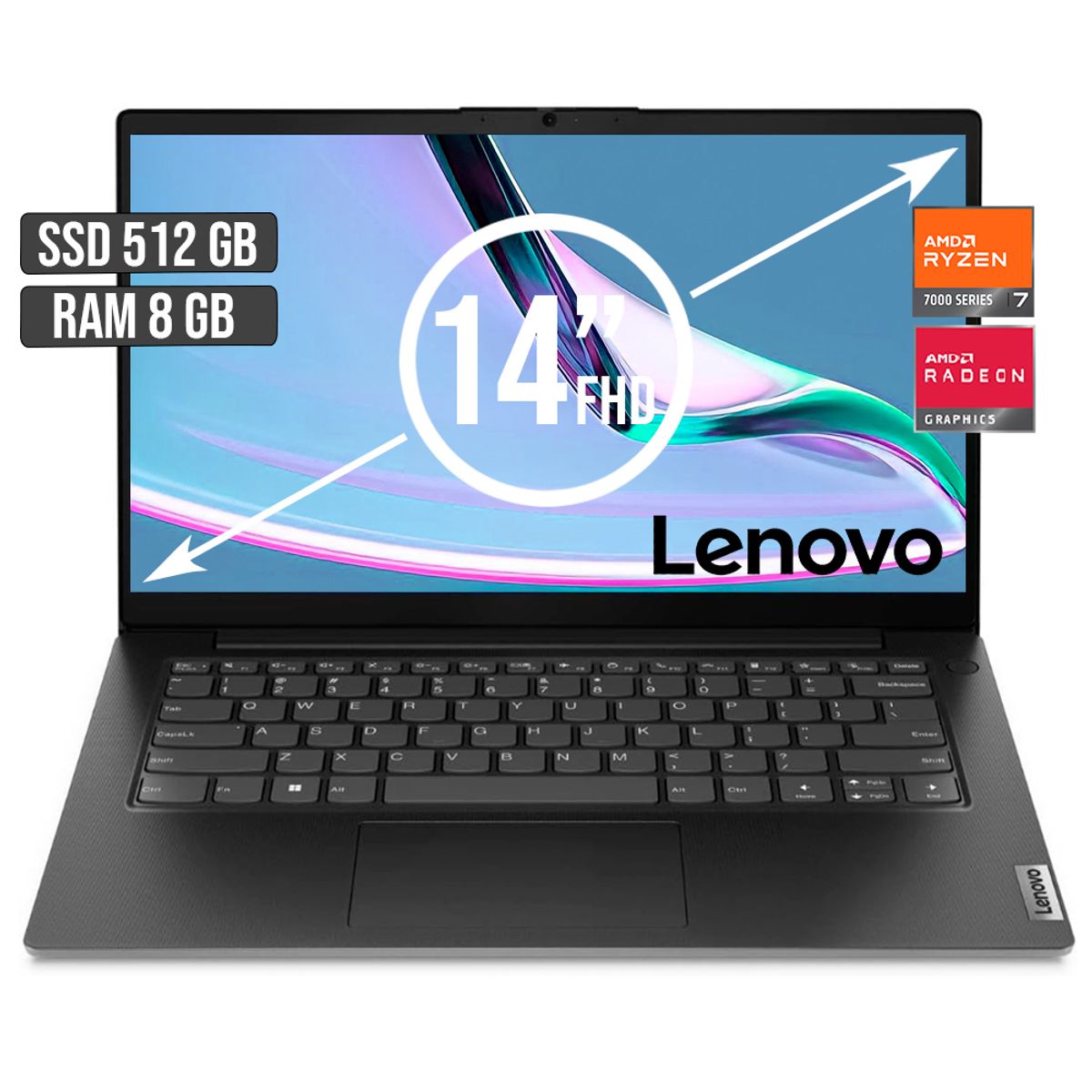 LENOVO - PORTATIL LENOVO AMD RYZEN 7-7730U SSD 512GB RAM 8GB LED 14 FULL HD