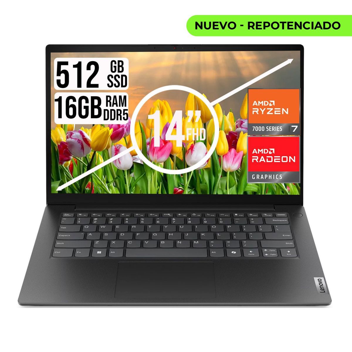 LENOVO - Portátil Lenovo V14 14" FHD AMD Ryzen 7 7730U RAM 16GB 512GB SSD Gris