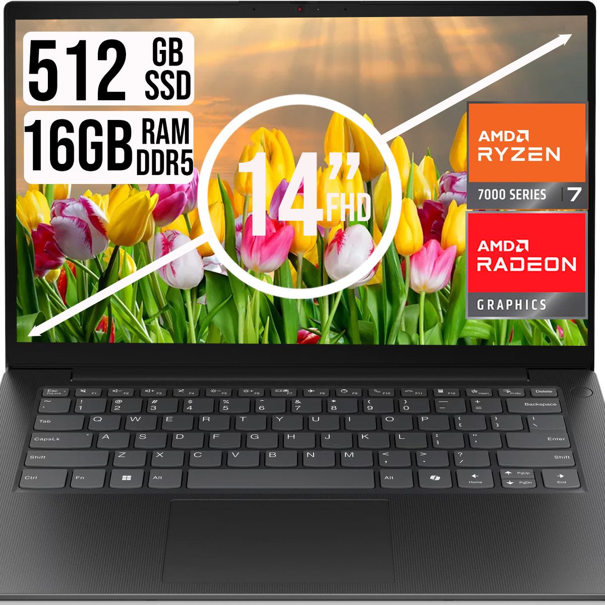 Lenovo - Portátil Lenovo V14 14" FHD AMD Ryzen 7 7730U RAM 16GB 512GB SSD Gris