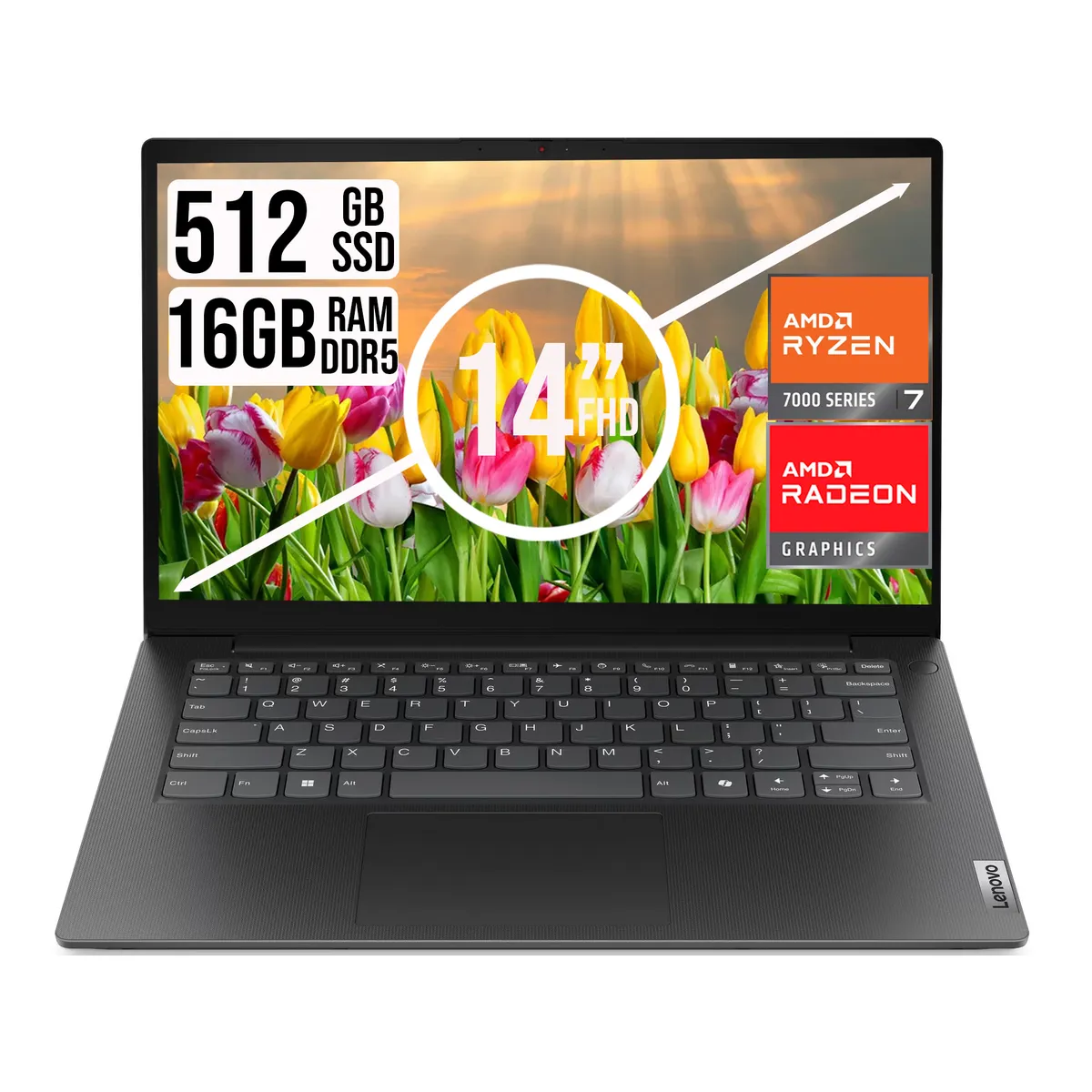 Lenovo - Portátil Lenovo V14 14" FHD AMD Ryzen 7 7730U RAM 16GB 512GB SSD Gris