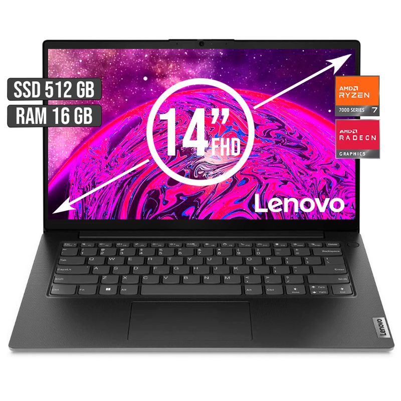 LENOVO - PORTATIL LENOVO AMD RYZEN 7-7730U SSD 512GB RAM 16GB LED 14 FULL HD