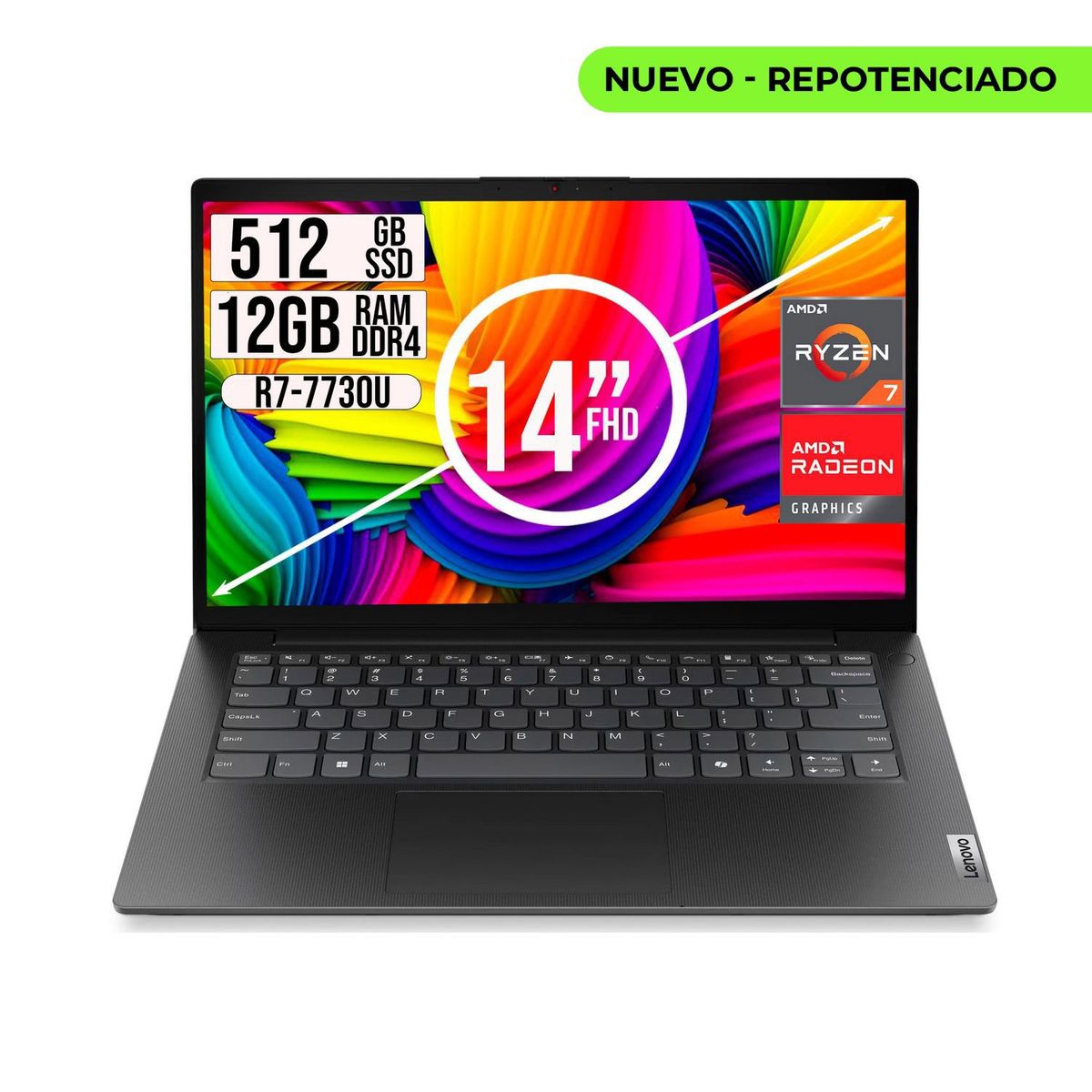 Lenovo - Portátil Lenovo V14 14" FHD AMD Ryzen 7 7730U RAM 12GB 512GB SSD Gris