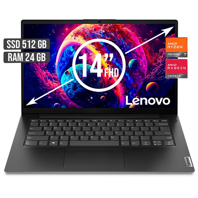 LENOVO - PORTATIL LENOVO AMD RYZEN 7-7730U SSD 512GB RAM 24GB LED 14 FULL HD